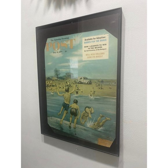 Old 1954 July POST Magazine Cover Framed Kids Jumping to Swim - Picture 6 of 6
